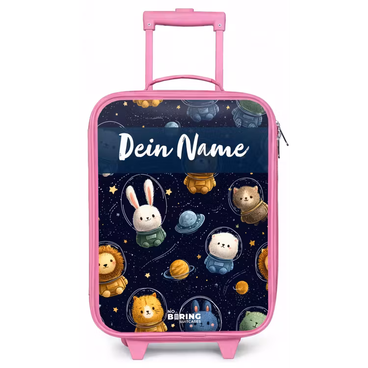 Dieren - Astronaut - Planeten - Sterren Kinderkoffer - Roze klein -zz3dotto