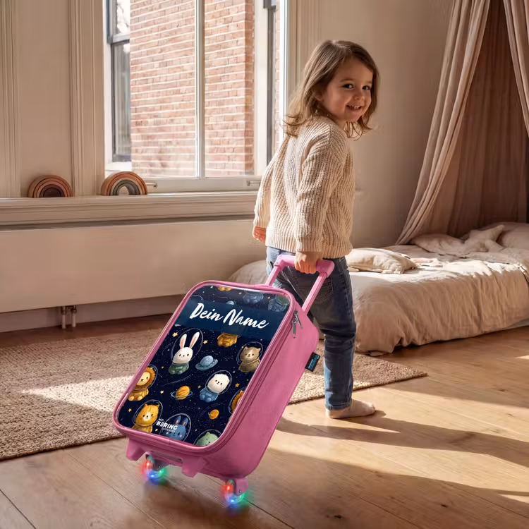 Dieren - Astronaut - Planeten - Sterren Kinderkoffer - Roze klein -sfeer1