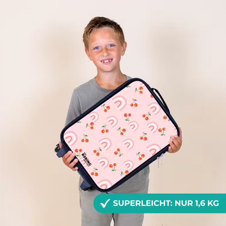 Roze met regenboog en kersen patroon Kinderkoffer - Zwart klein -sfeer4_DE