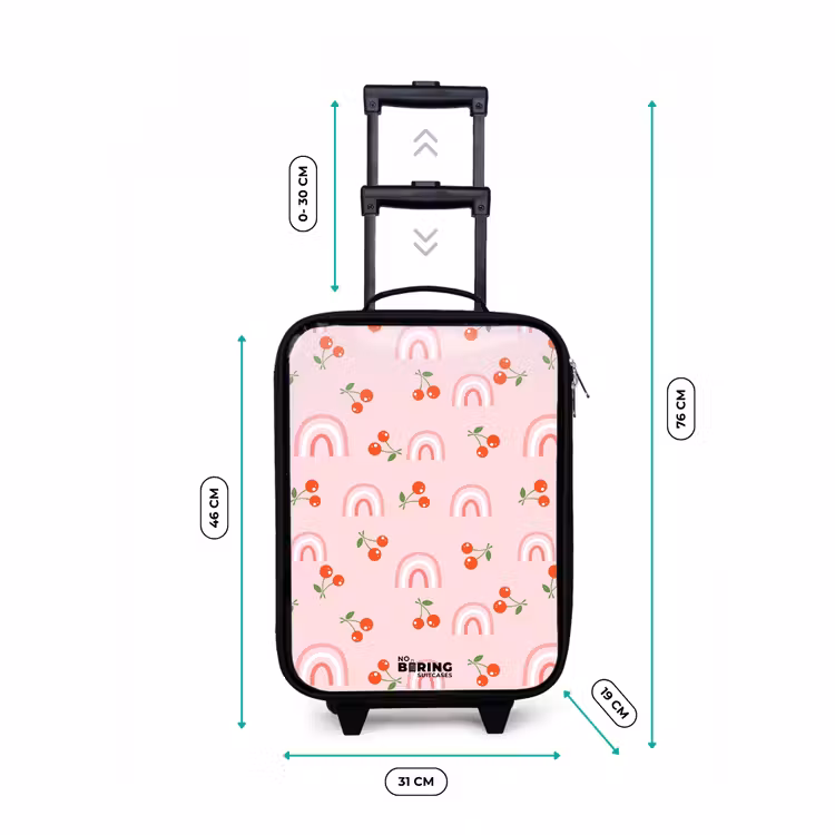 Roze met regenboog en kersen patroon Kinderkoffer - Zwart klein -productfoto_formaten