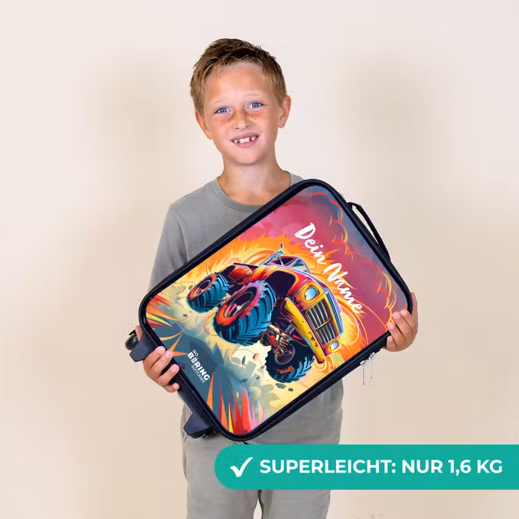 Roze Monstertruck Vliegt over het Asfalt Kinderkoffer - Zwart klein -sfeer4_DE