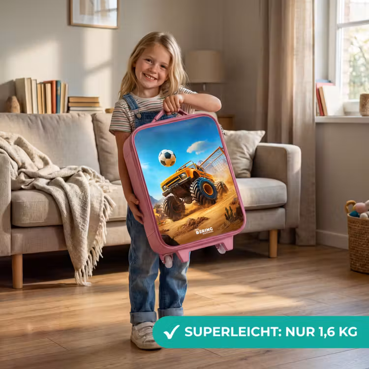 Monstertruck scoort goal in woestijnstadion Kinderkoffer - Roze klein -sfeer2_DE