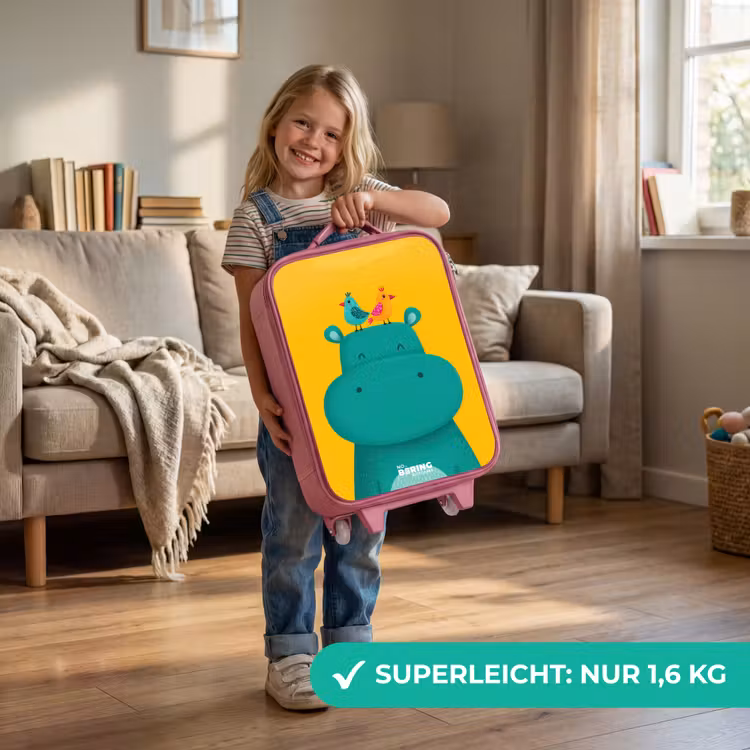 Nijlpaard - Vogels - Geel Kinderkoffer - Roze klein -sfeer2_DE