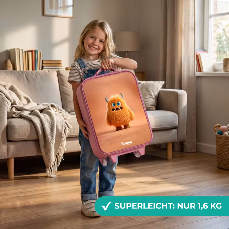 Oranje Pluizig Monster met Hoorns Kinderkoffer - Roze klein -sfeer2_DE