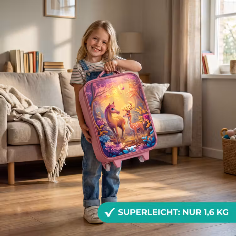 Paard en hert in een roze sprookjesbos Kinderkoffer - Roze klein -sfeer2_DE