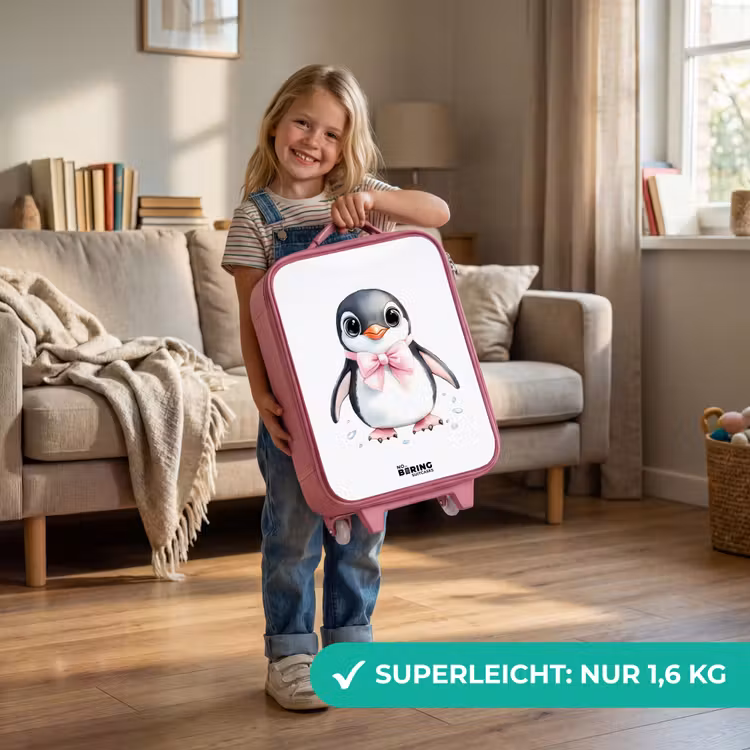 Pinguïn met roze strik en ijsdruppels Kinderkoffer - Roze klein -sfeer2_DE