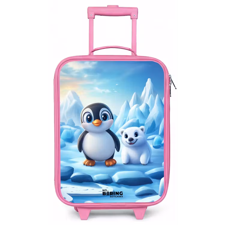 Pinguïn en ijsbeertje op ijsschotsen Kinderkoffer - Roze klein -zz3dotto