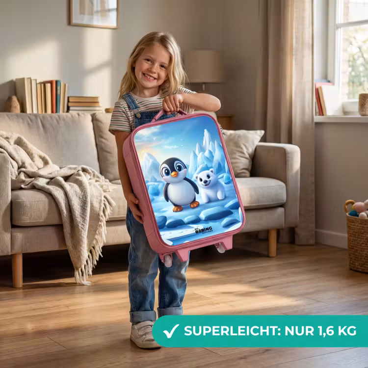 Pinguïn en ijsbeertje op ijsschotsen Kinderkoffer - Roze klein -sfeer2_DE