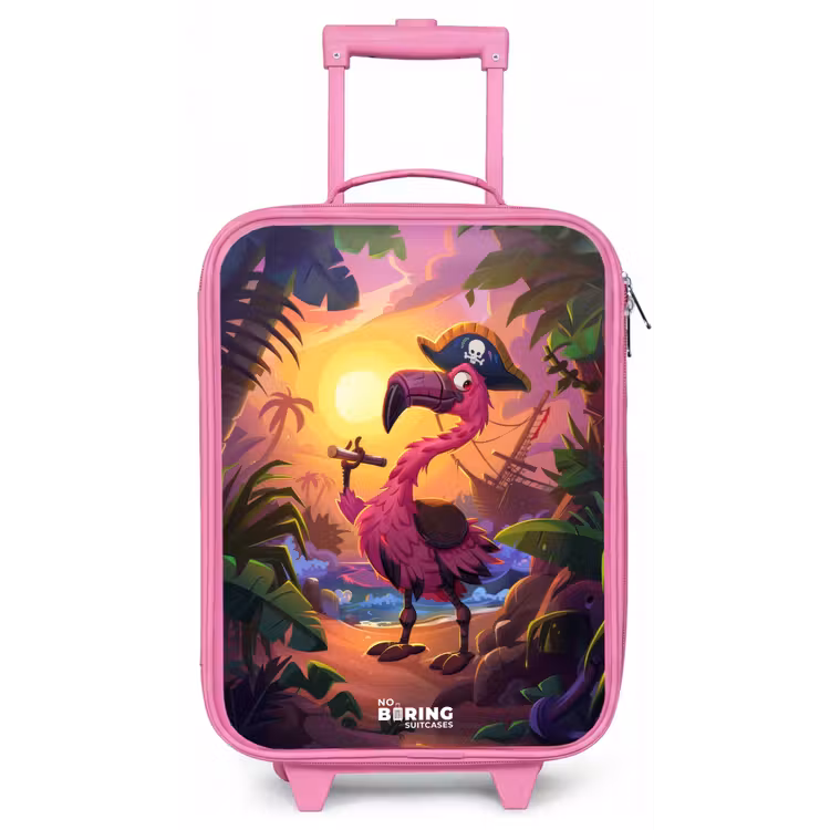 Piraten flamingo op een tropisch pad Kinderkoffer - Roze klein -zz3dotto
