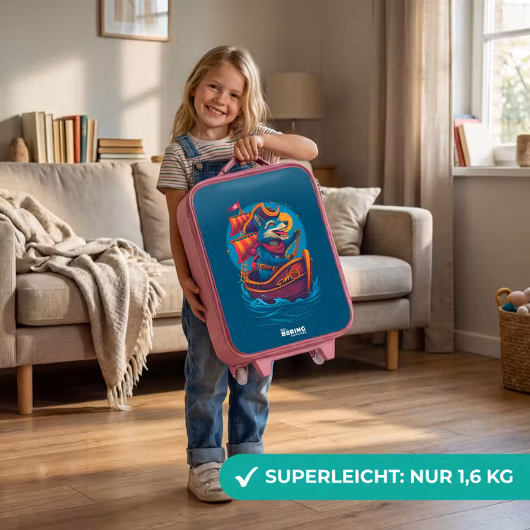 Piraten wasbeer op een boot Kinderkoffer - Roze klein -sfeer2_DE