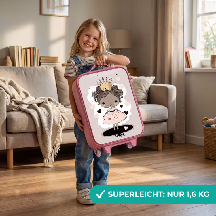 Prinses op gekleurde achtergrond met roze en zwarte hartjes Kinderkoffer - Roze klein -sfeer2_DE