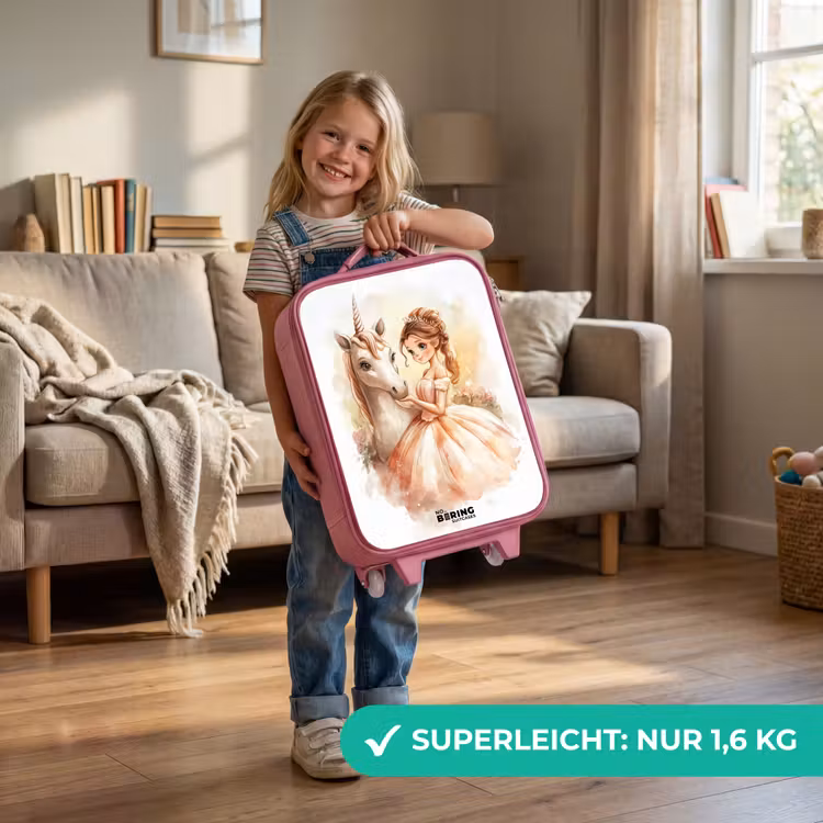Prinses in jurk met witte eenhoorn Kinderkoffer - Roze klein -sfeer2_DE