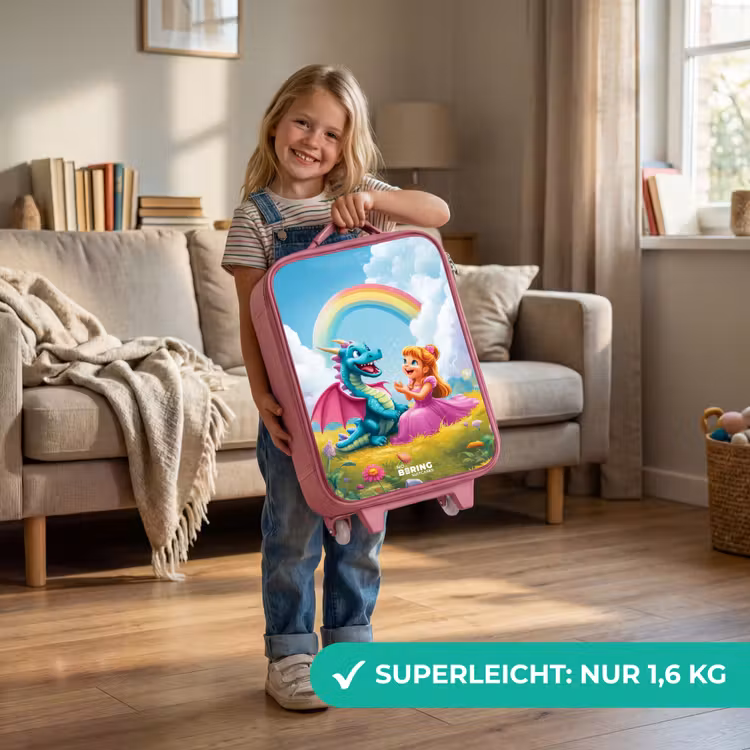 Prinses en dino in een kleurrijke wereld Kinderkoffer - Roze klein -sfeer2_DE