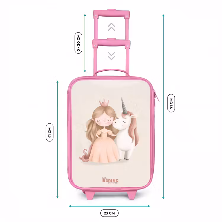 Prinses en een eenhoorn in pastel kleuren Kinderkoffer - Roze klein -productfoto_formaten