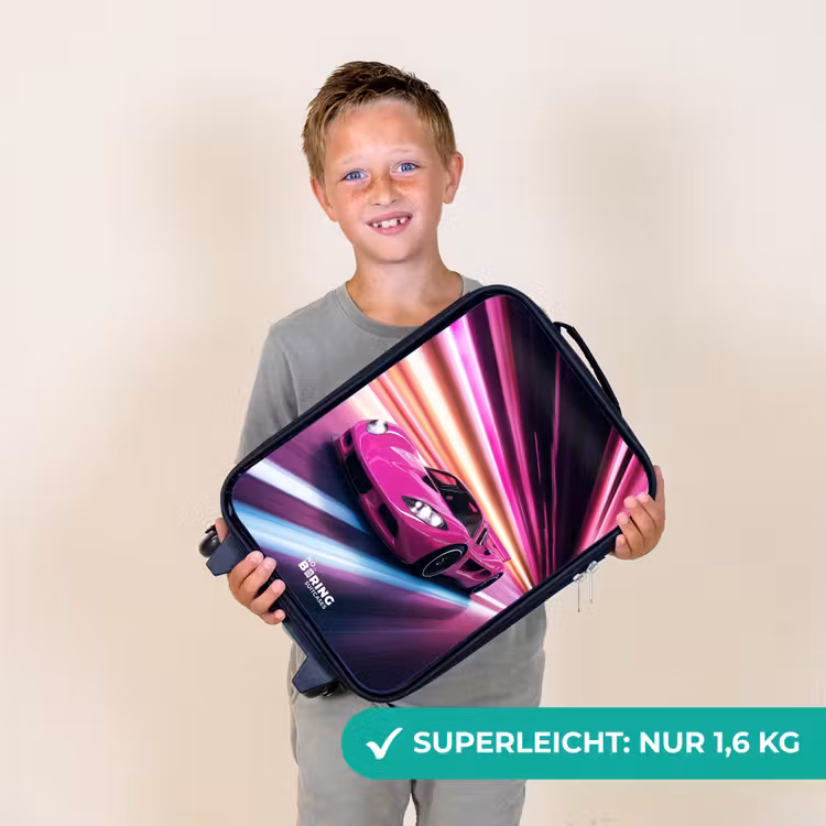 Roze raceauto flitst door neonlicht Kinderkoffer - Zwart klein -sfeer4_DE