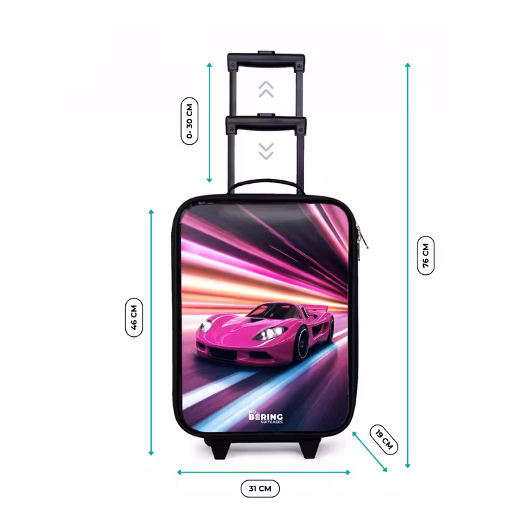 Roze raceauto flitst door neonlicht Kinderkoffer - Zwart klein -productfoto_formaten