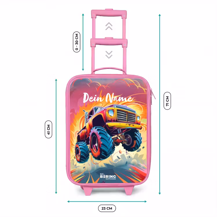 Roze Monstertruck Vliegt over het Asfalt Kinderkoffer - Roze klein -productfoto_formaten