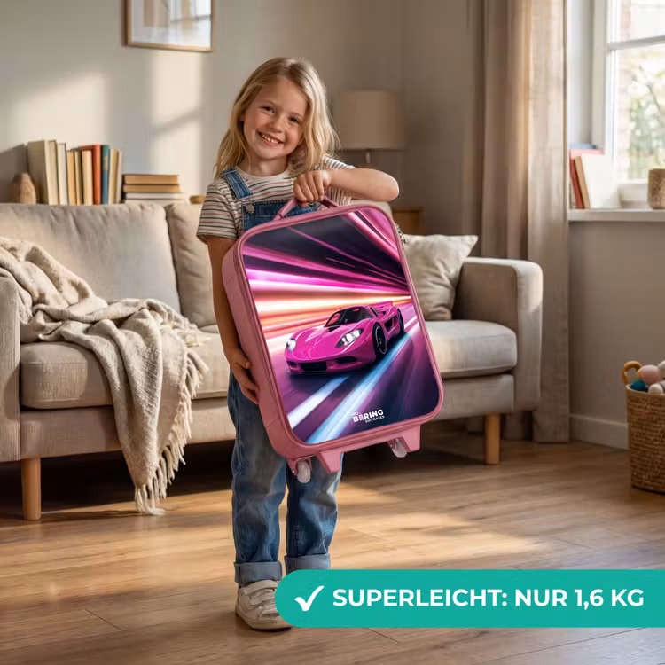 Roze raceauto flitst door neonlicht Kinderkoffer - Roze klein -sfeer2_DE