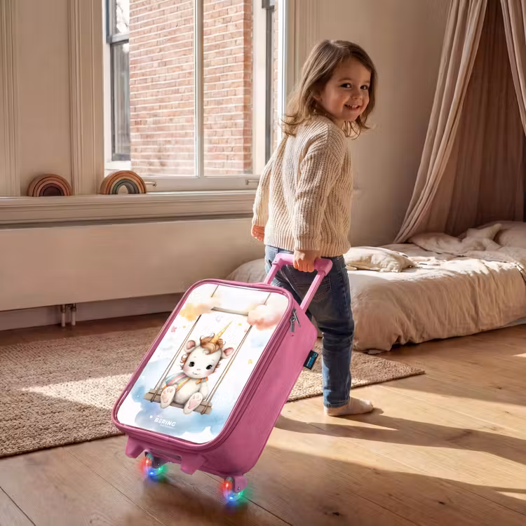 Schommelende baby eenhoorn Kinderkoffer - Roze klein -sfeer1
