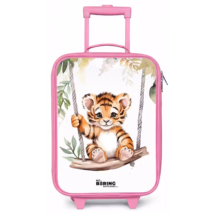 Schommelend tijgerwelpje waterverf tekening Kinderkoffer - Roze klein -zz3dotto