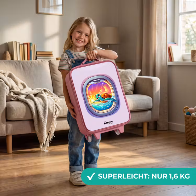 Schildpad die zwemt met zonsondergang Kinderkoffer - Roze klein -sfeer2_DE