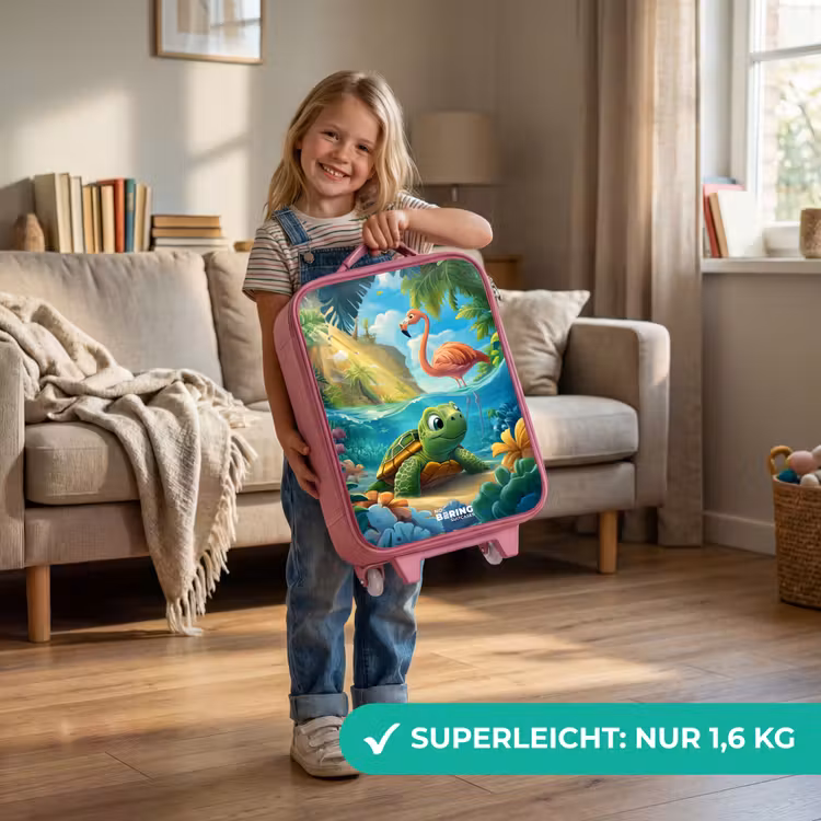 Schildpad in tropisch water met flamingo Kinderkoffer - Roze klein -sfeer2_DE