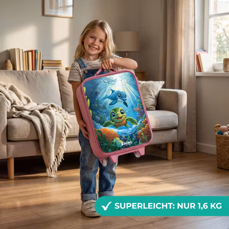 Schildpad en dolfijn in blauwe oceaan Kinderkoffer - Roze klein -sfeer2_DE
