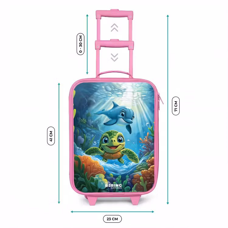 Schildpad en dolfijn in blauwe oceaan Kinderkoffer - Roze klein -productfoto_formaten
