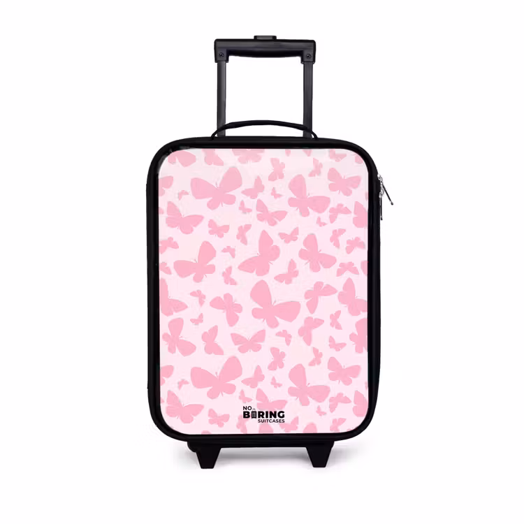 Roze vlinders Kinderkoffer - Zwart klein -3d