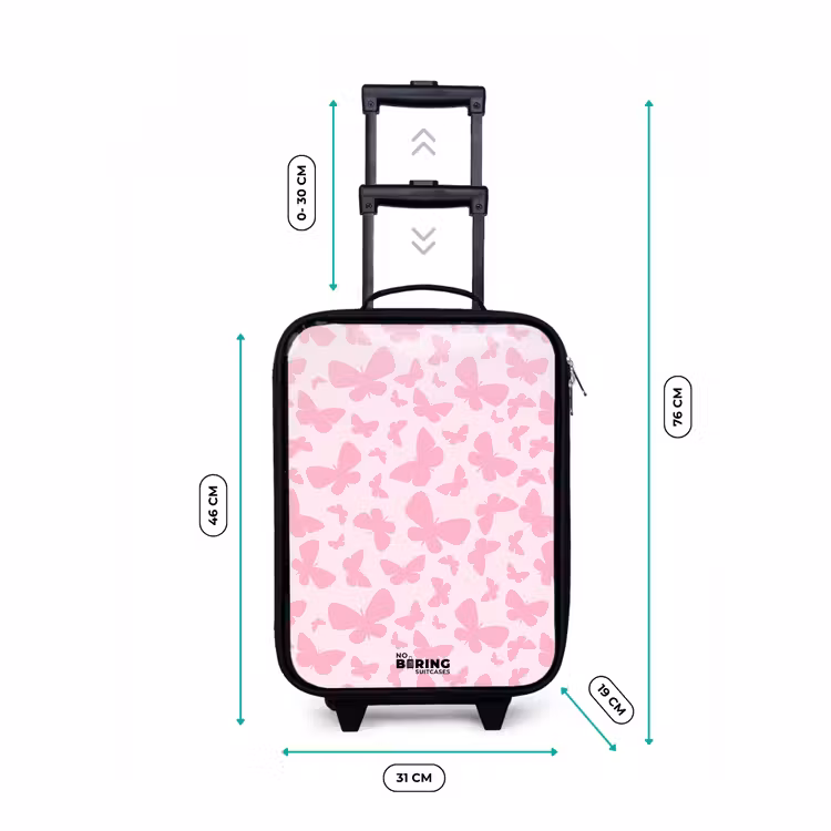 Roze vlinders Kinderkoffer - Zwart klein -productfoto_formaten