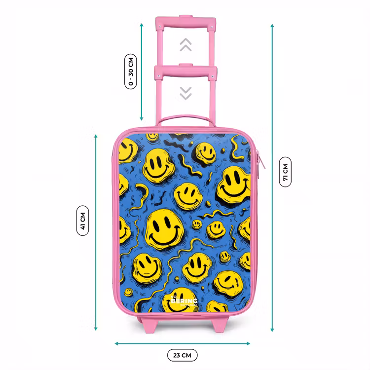 Smiley - Geel - Blauw Kinderkoffer - Roze klein -productfoto_formaten