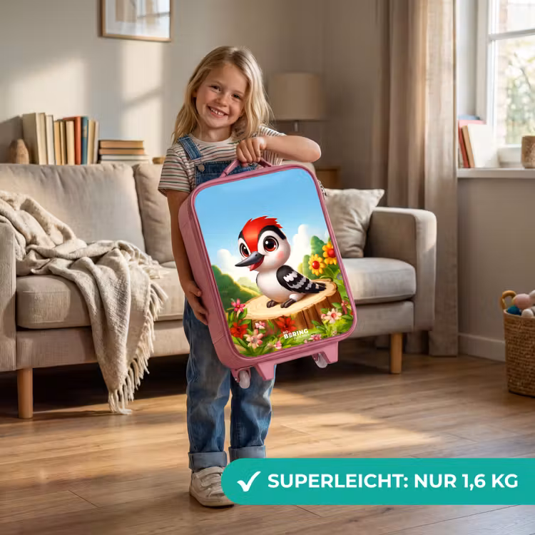 Specht op en boomstronk Kinderkoffer - Roze klein -sfeer2_DE