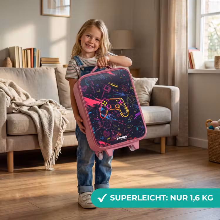 Gamerwereld in neonstijl Kinderkoffer - Roze klein -sfeer2_DE