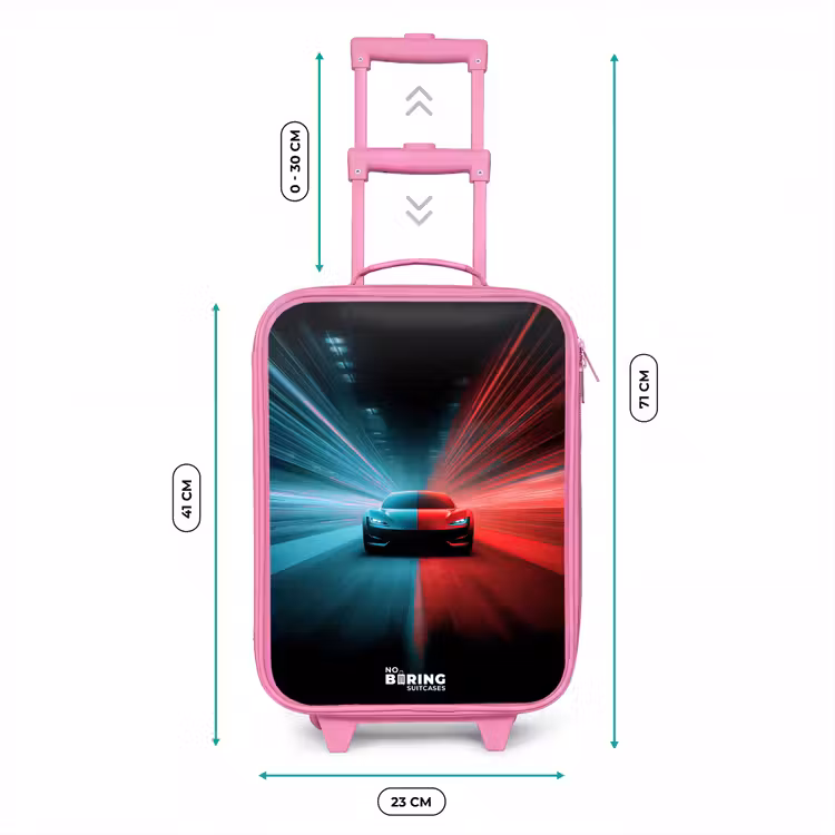 Sportwagen - Lichtstralen - Neon - Blauw Kinderkoffer - Roze klein -productfoto_formaten
