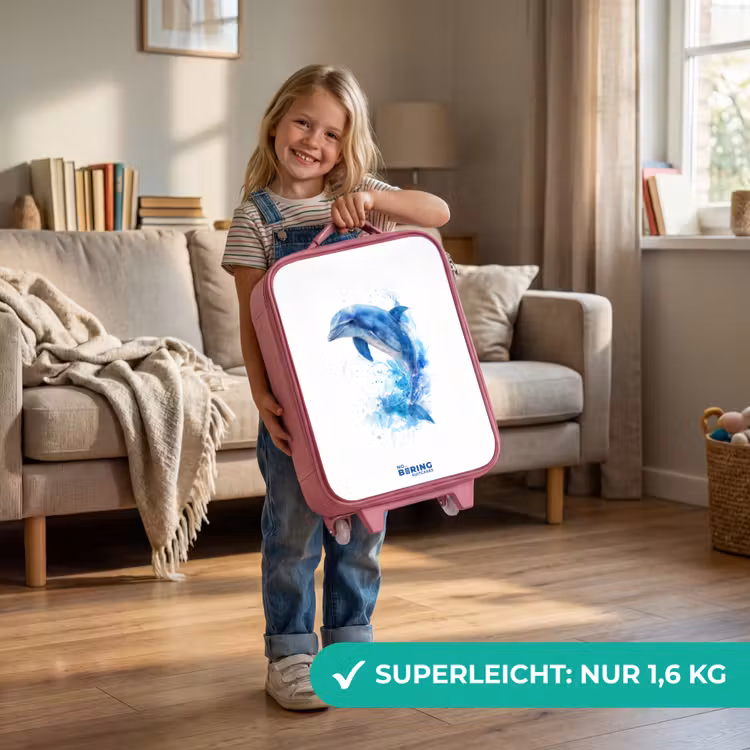 Springende blauwe dolfijn Kinderkoffer - Roze klein -sfeer2_DE