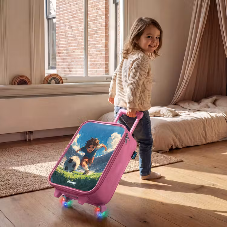 Stadion - Voetbal - Jongen Kinderkoffer - Roze klein -sfeer1