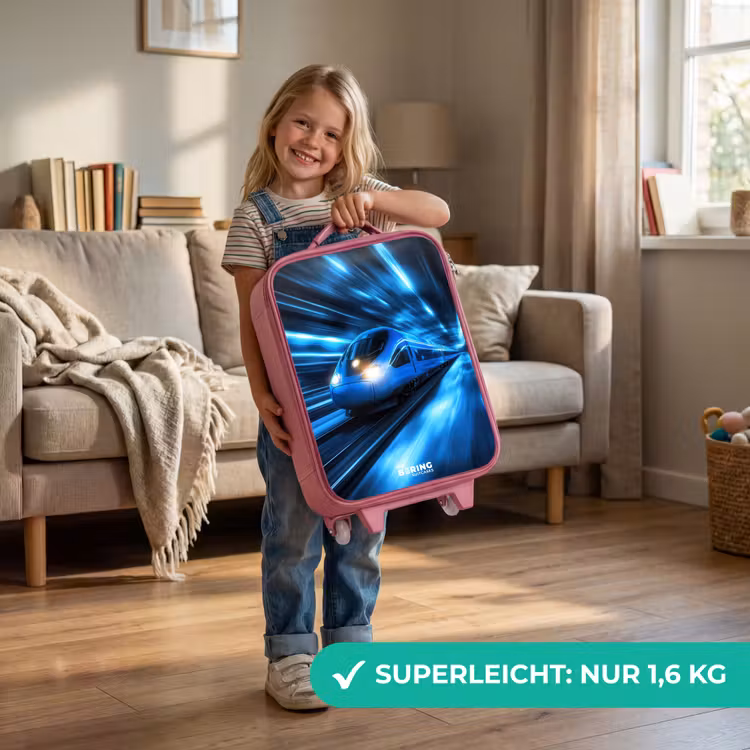 Supersnelle trein in neonblauwe tunnel Kinderkoffer - Roze klein -sfeer2_DE