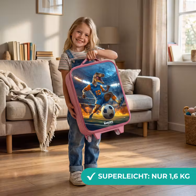 T-Rex als voetballer in vol stadion Kinderkoffer - Roze klein -sfeer2_DE