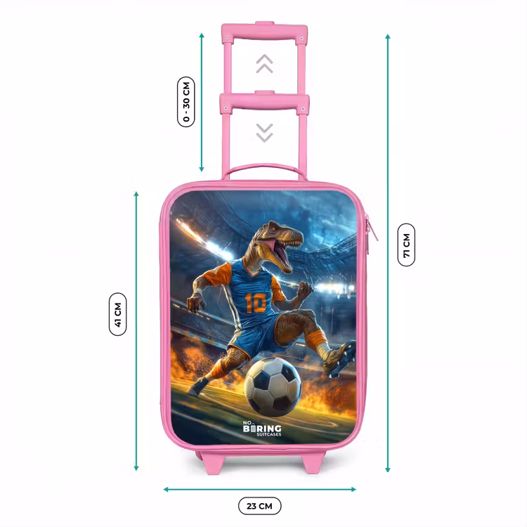 T-Rex als voetballer in vol stadion Kinderkoffer - Roze klein -productfoto_formaten