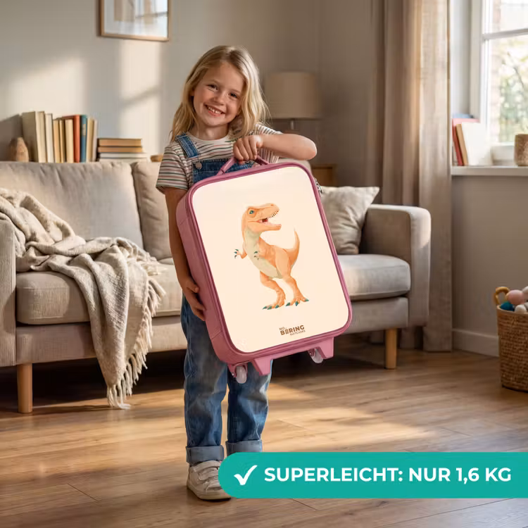 T-rex dino in oranje kleuren Kinderkoffer - Roze klein -sfeer2_DE