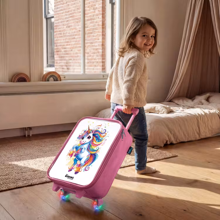 Steigerende Eenhoorn met Regenboogmanen Kinderkoffer - Roze klein -sfeer1