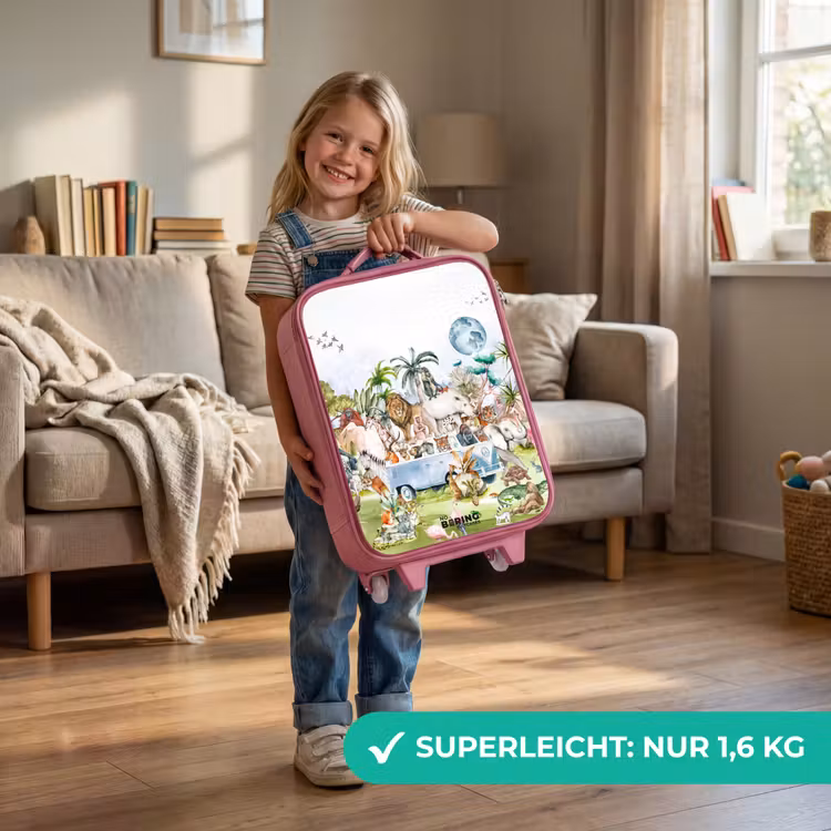 Busje met allemaal dieren Kinderkoffer - Roze klein -sfeer2_DE