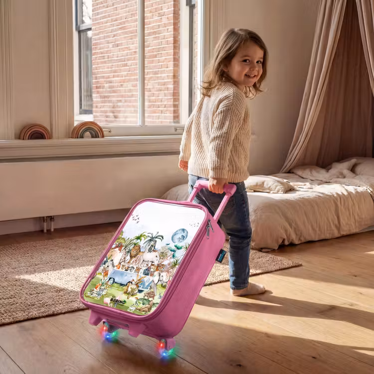 Busje met allemaal dieren Kinderkoffer - Roze klein -sfeer1