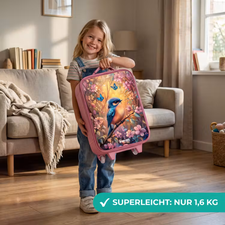 Vogel met vlinders in kleurrijk bos. Kinderkoffer - Roze klein -sfeer2_DE