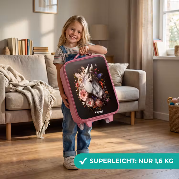 Wit paardenhoofd tussen kleurrijke bloemenkrans Kinderkoffer - Roze klein -sfeer2_DE