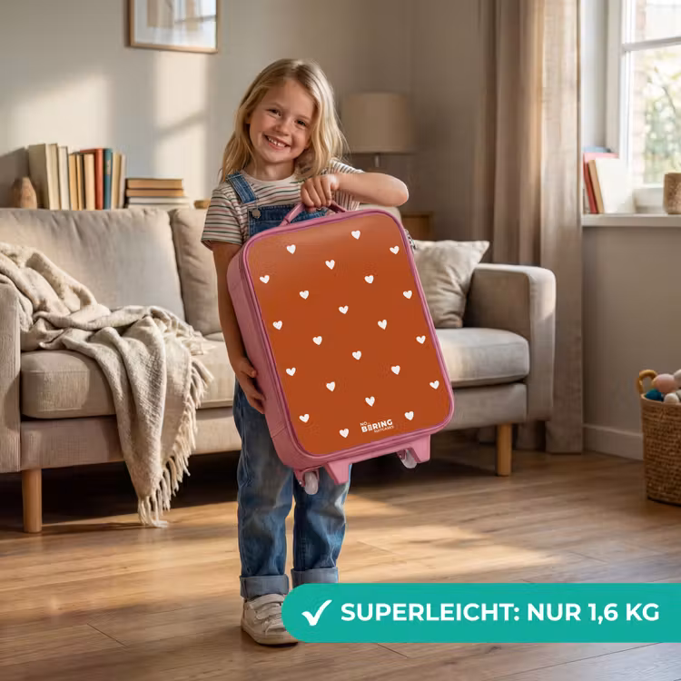 Wit hartjespatroon op oranje bruine achtergrond Kinderkoffer - Roze klein -sfeer2_DE