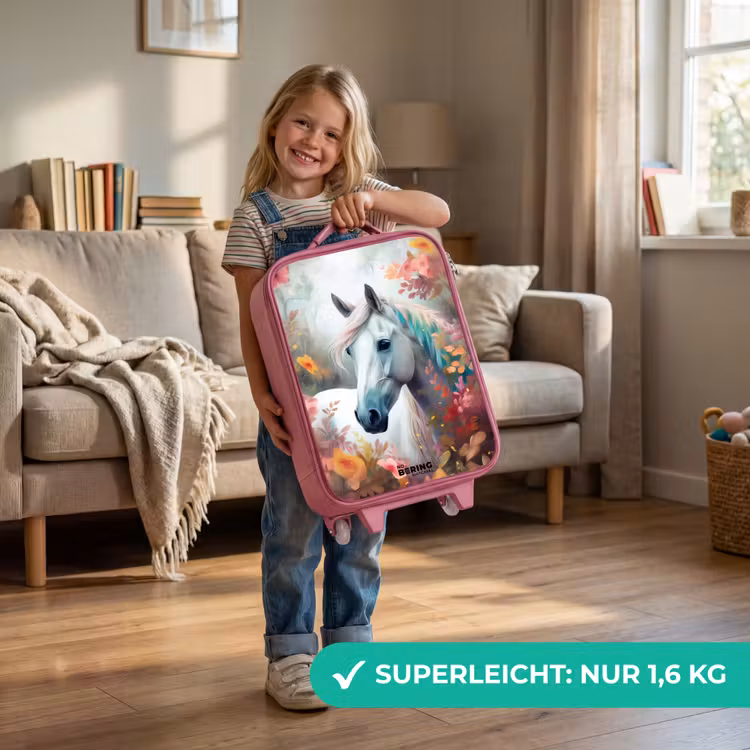 Wit paard omringd door bloemen Kinderkoffer - Roze klein -sfeer2_DE