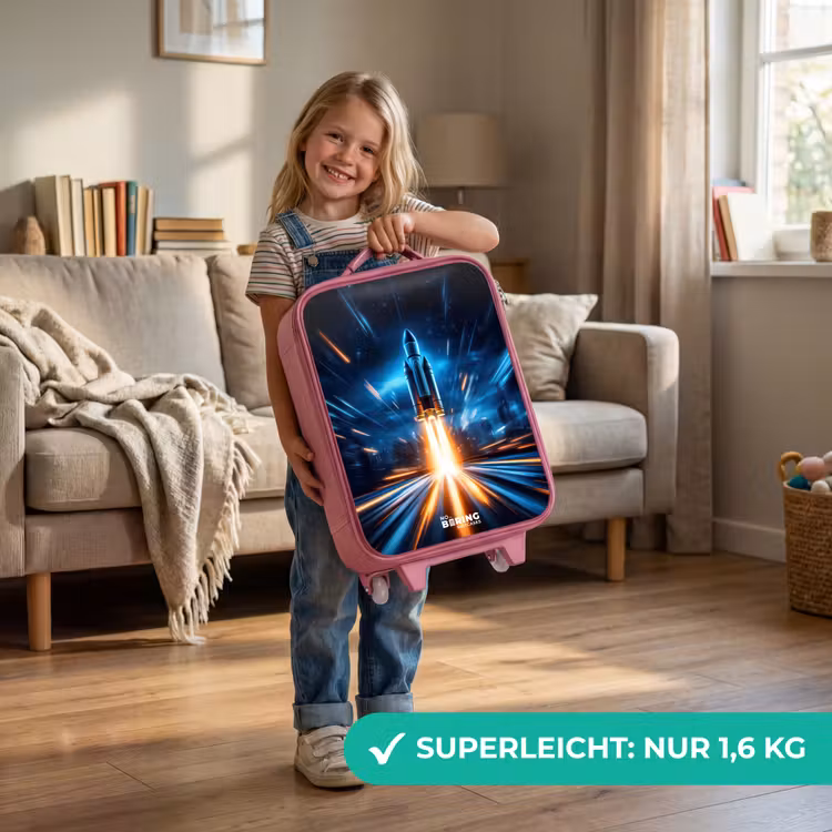Ruimteraket stijgt op in nachtelijk lichtspektakel Kinderkoffer - Roze klein -sfeer2_DE