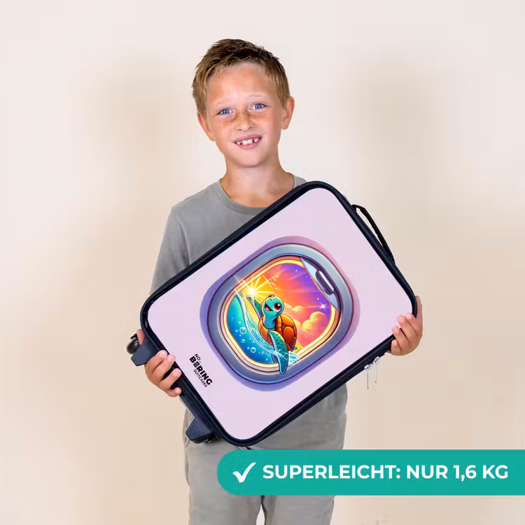 Schildpad die zwemt met zonsondergang Kinderkoffer - Zwart klein -sfeer4_DE