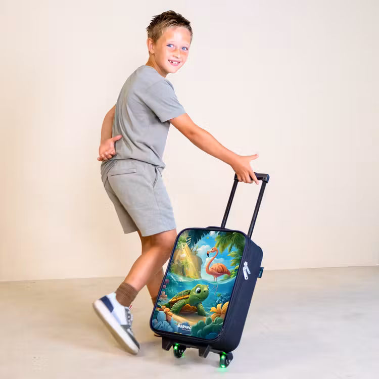 Schildpad in tropisch water met flamingo Kinderkoffer - Zwart klein -sfeer3
